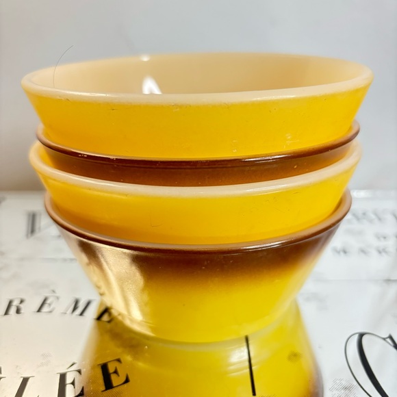 ANCHOR HOCKING Set of 4 Bowls Ombré Brown Yellow Ovenware Dish Cereal Soup Bowls - Picture 2 of 8